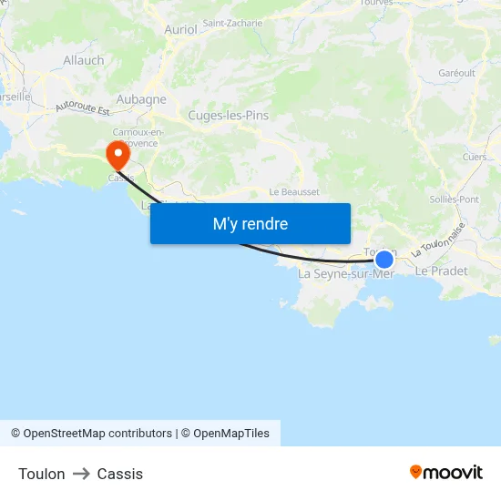 Toulon to Cassis map