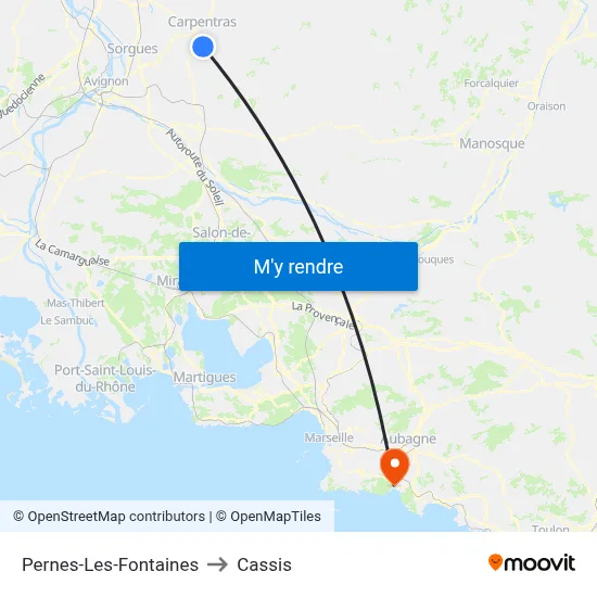 Pernes-Les-Fontaines to Cassis map