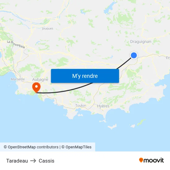 Taradeau to Cassis map