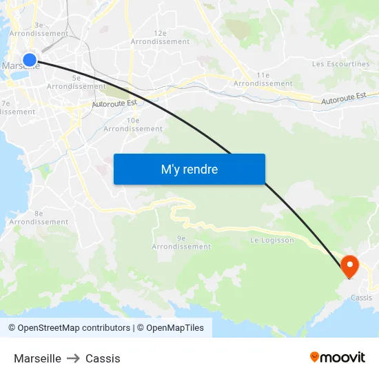 Marseille to Cassis map