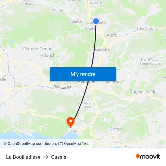 La Bouilladisse to Cassis map