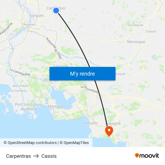 Carpentras to Cassis map