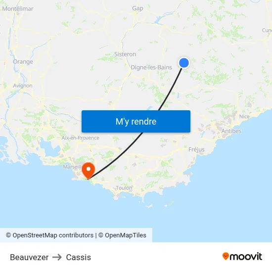 Beauvezer to Cassis map