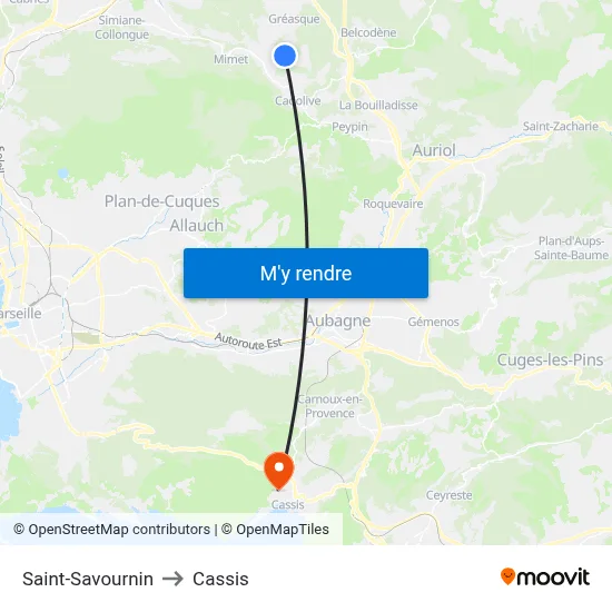 Saint-Savournin to Cassis map