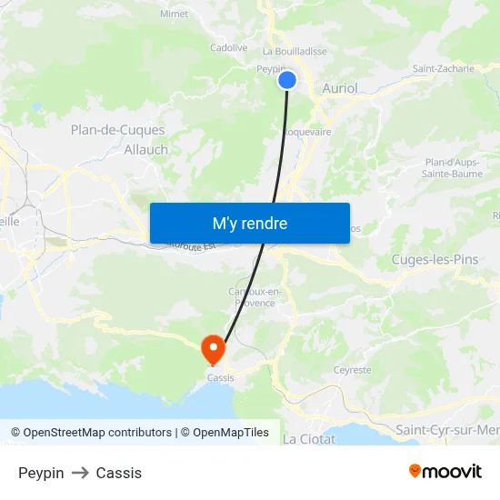 Peypin to Cassis map