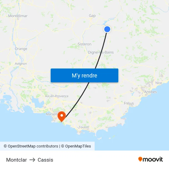 Montclar to Cassis map
