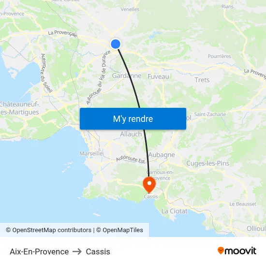 Aix-En-Provence to Cassis map