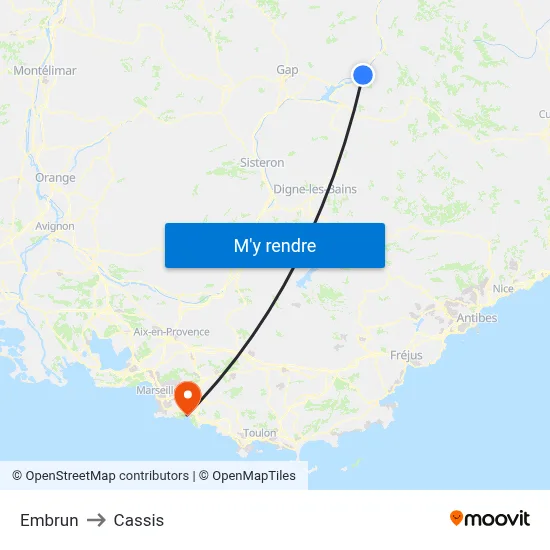Embrun to Cassis map