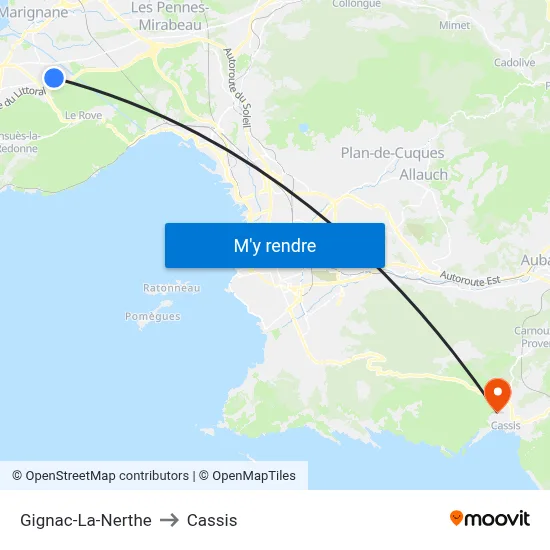 Gignac-La-Nerthe to Cassis map