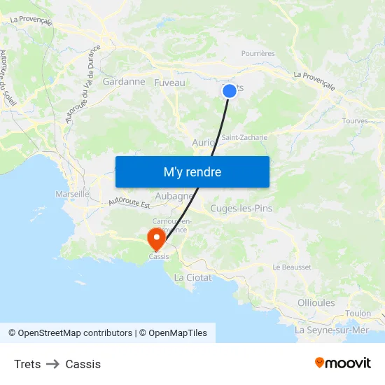 Trets to Cassis map