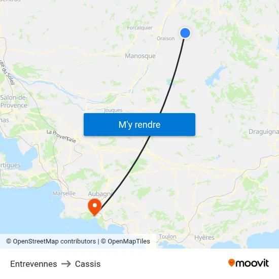Entrevennes to Cassis map