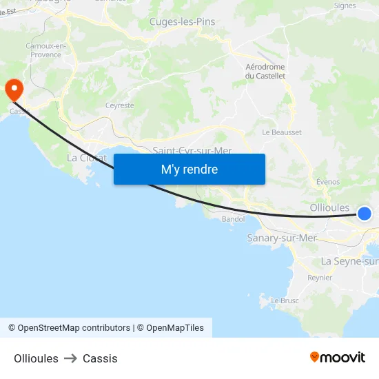 Ollioules to Cassis map