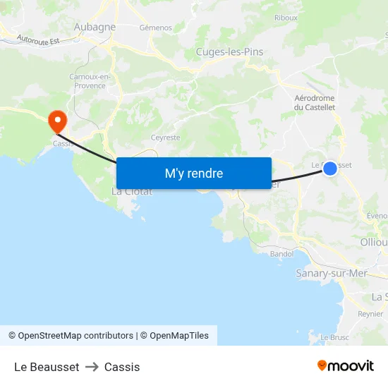 Le Beausset to Cassis map