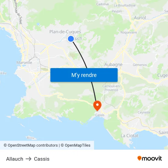 Allauch to Cassis map