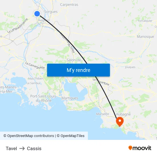 Tavel to Cassis map