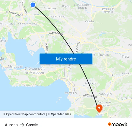 Aurons to Cassis map