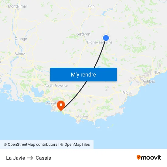 La Javie to Cassis map