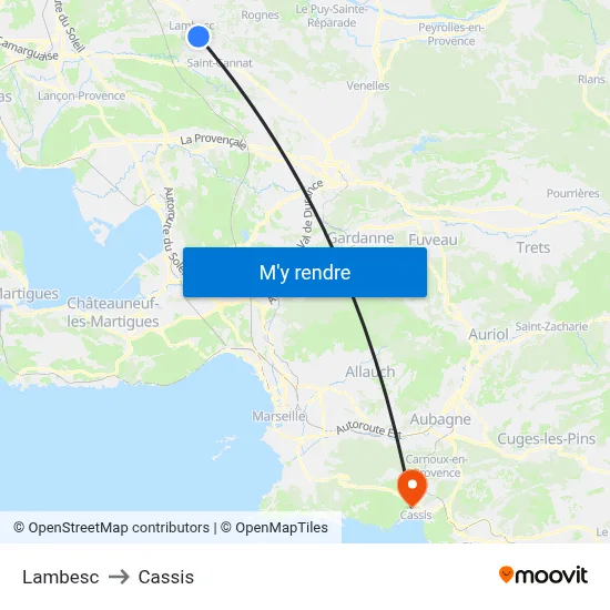 Lambesc to Cassis map