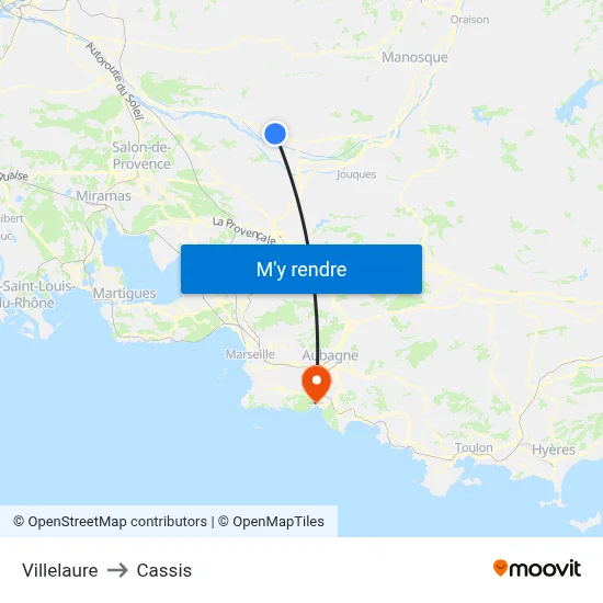Villelaure to Cassis map