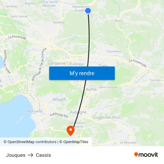 Jouques to Cassis map