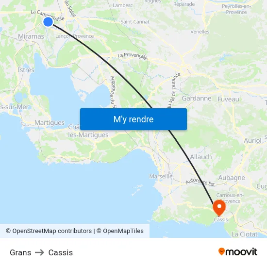 Grans to Cassis map
