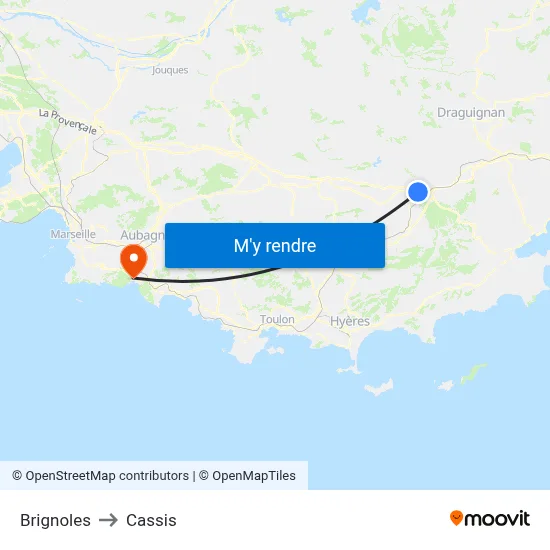 Brignoles to Cassis map