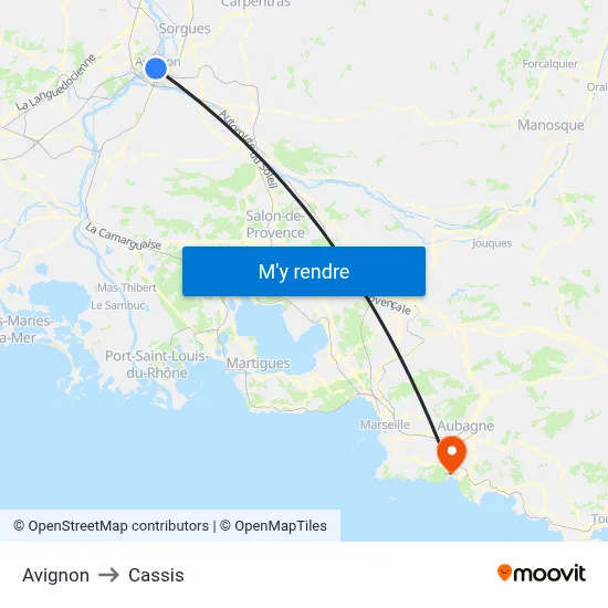 Avignon to Cassis map
