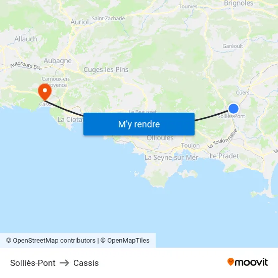 Solliès-Pont to Cassis map