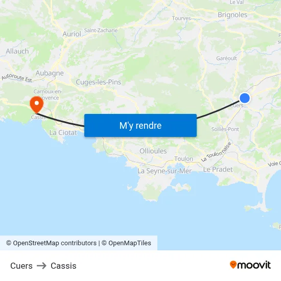 Cuers to Cassis map