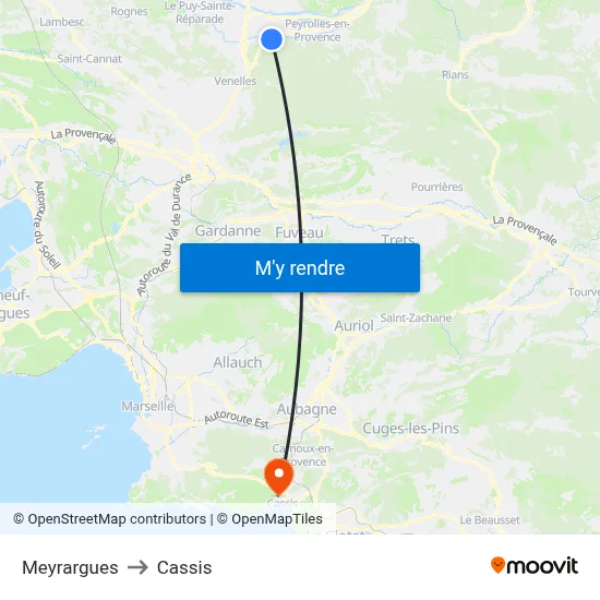 Meyrargues to Cassis map