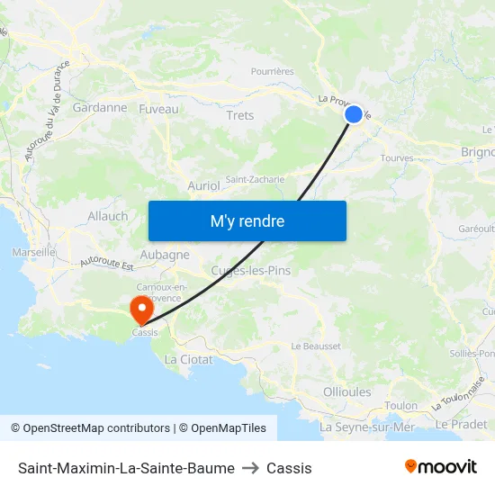 Saint-Maximin-La-Sainte-Baume to Cassis map