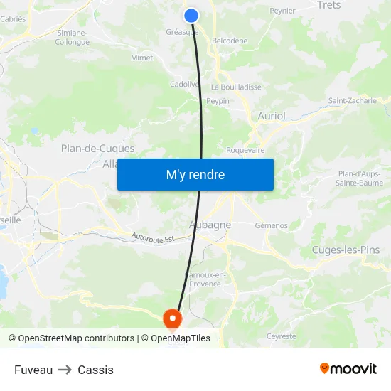 Fuveau to Cassis map