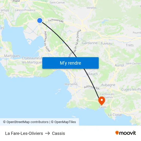 La Fare-Les-Oliviers to Cassis map