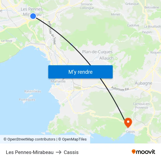 Les Pennes-Mirabeau to Cassis map