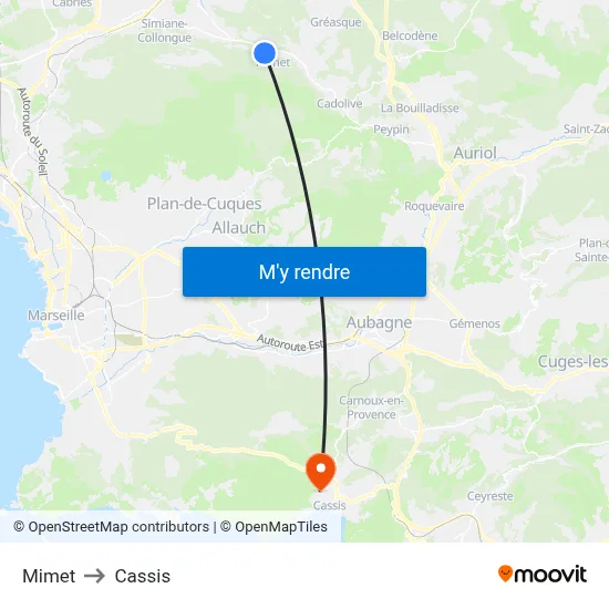 Mimet to Cassis map