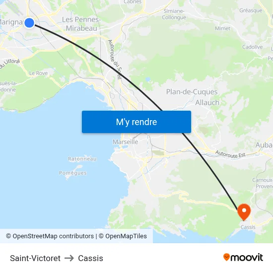 Saint-Victoret to Cassis map