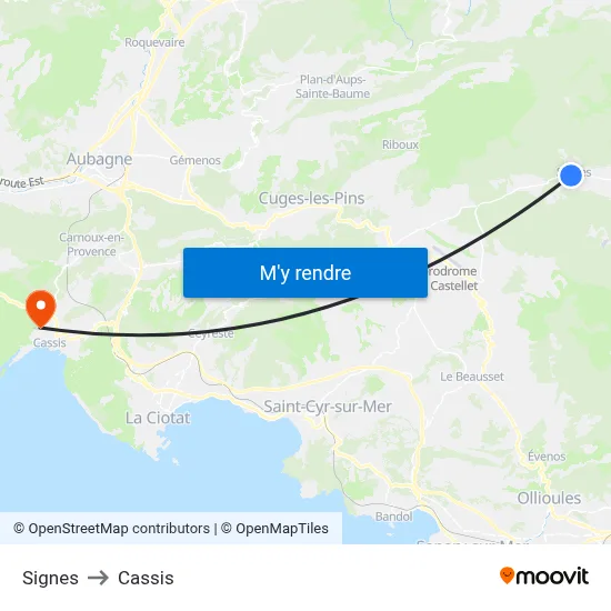 Signes to Cassis map