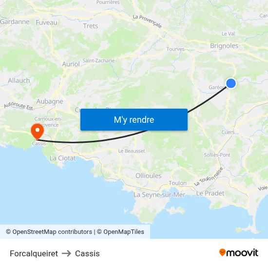 Forcalqueiret to Cassis map