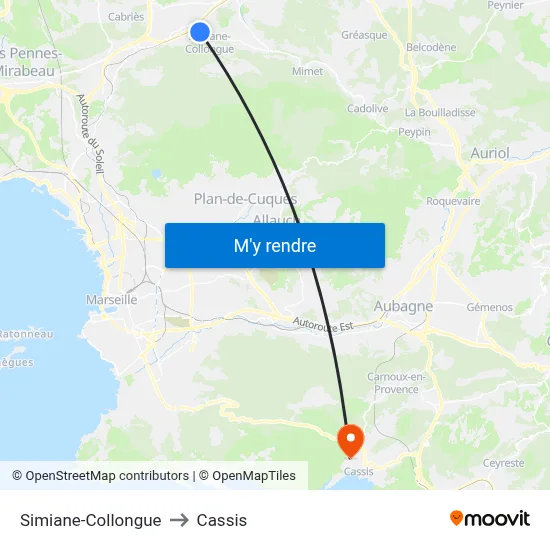 Simiane-Collongue to Cassis map
