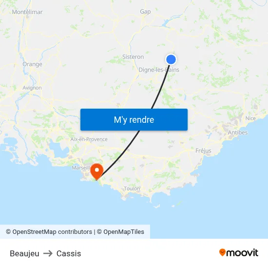 Beaujeu to Cassis map