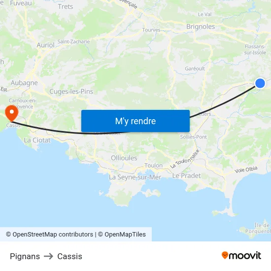 Pignans to Cassis map