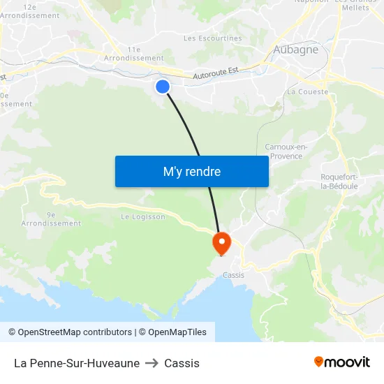 La Penne-Sur-Huveaune to Cassis map