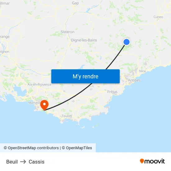 Beuil to Cassis map