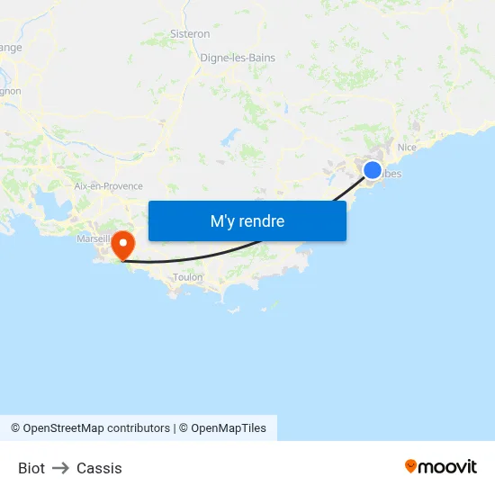 Biot to Cassis map