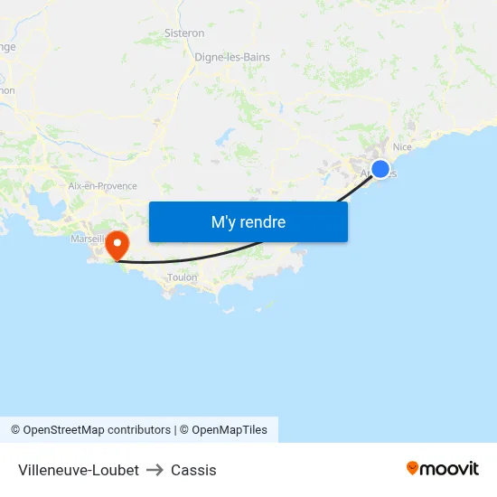 Villeneuve-Loubet to Cassis map