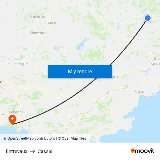 Entrevaux to Cassis map