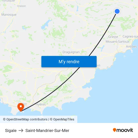 Sigale to Saint-Mandrier-Sur-Mer map