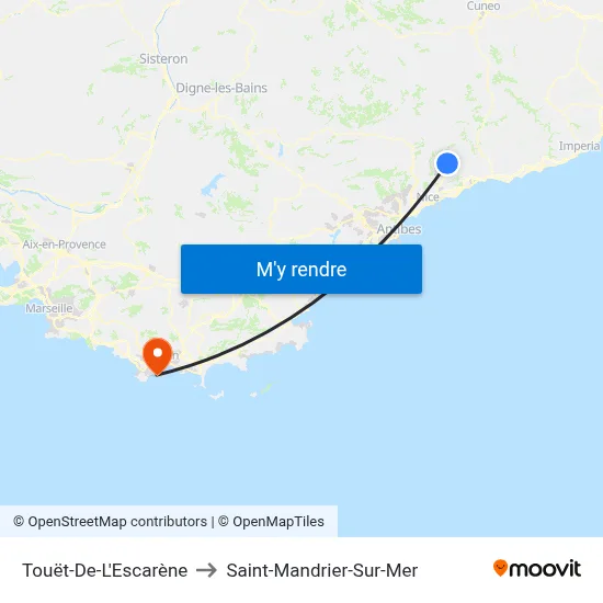 Touët-De-L'Escarène to Saint-Mandrier-Sur-Mer map