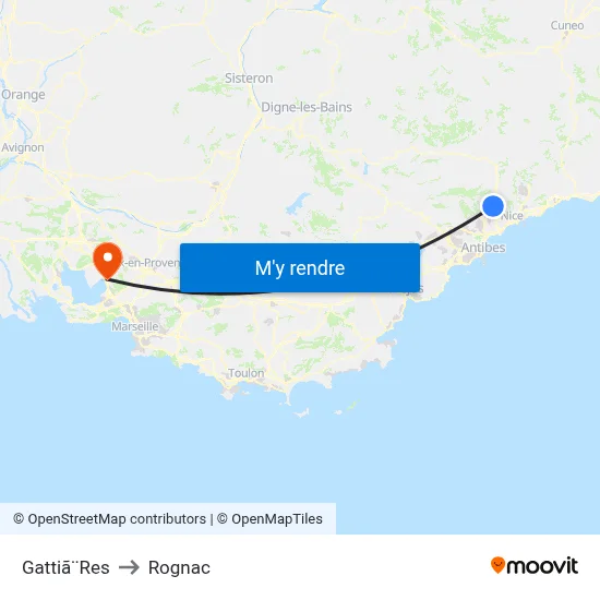 Gattiã¨Res to Rognac map