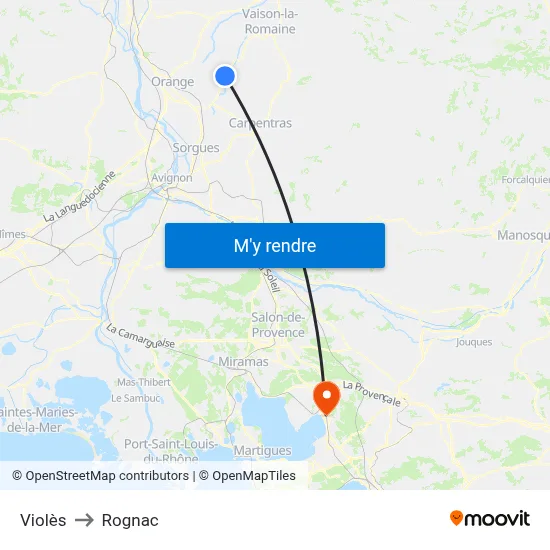 Violès to Rognac map